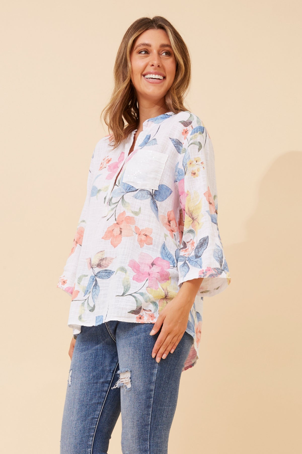 Chiara Top - White Floral