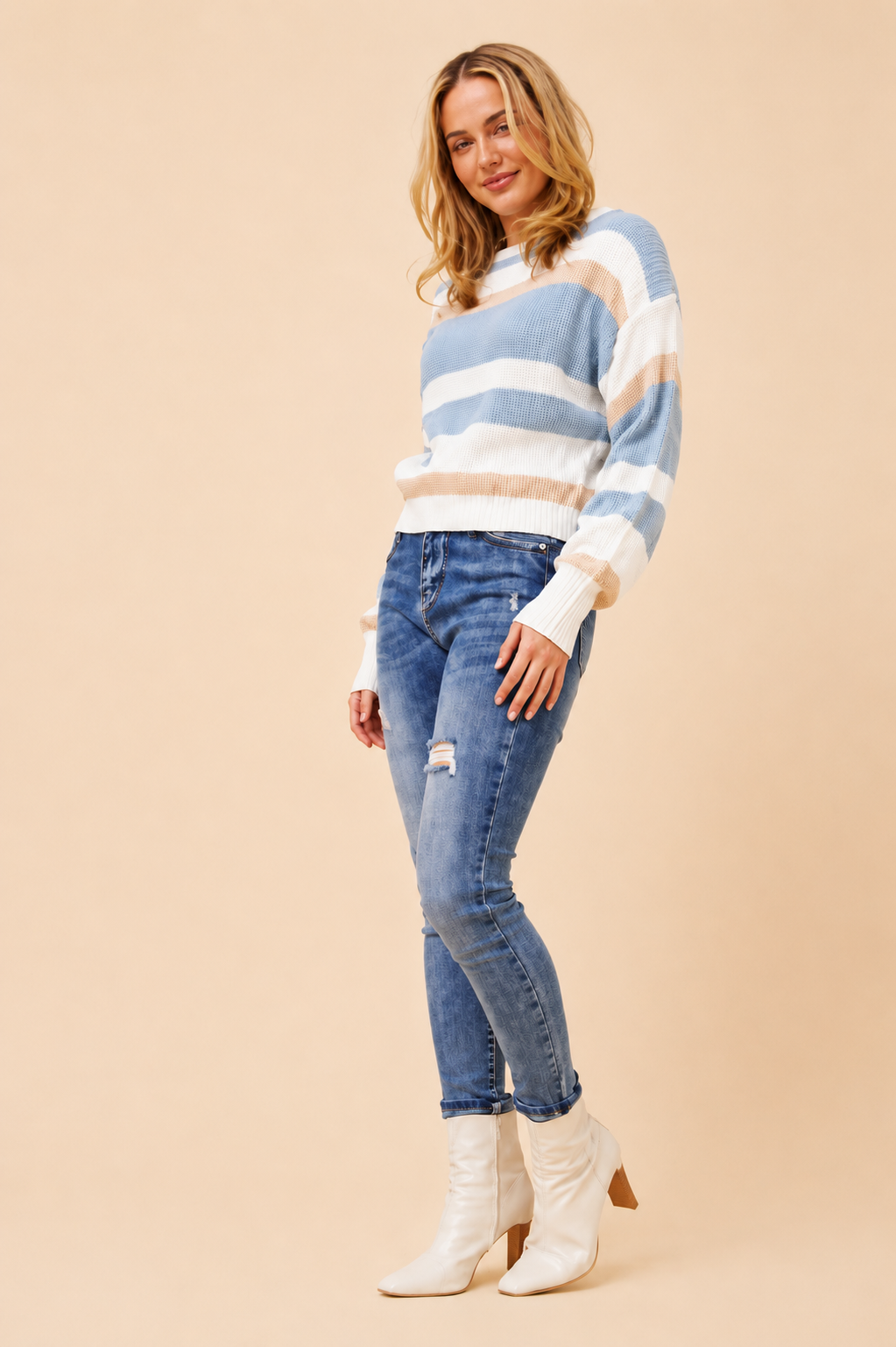 Daisy Knit Jumper - Pale Blue Stripe