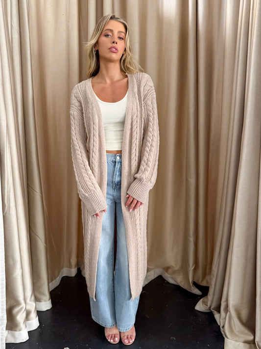 Daisy Long Knit Cardigan - Mocha