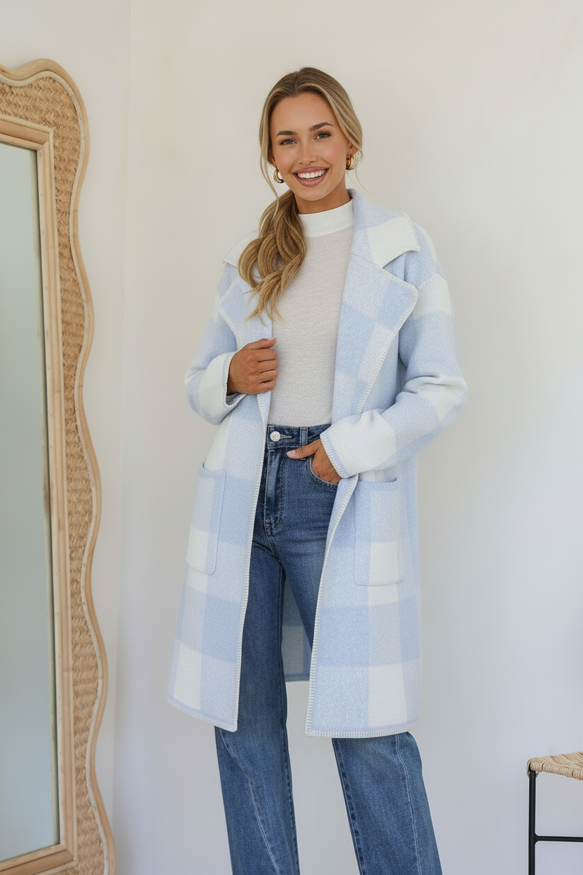 Doris Blanket Stitch Cardigan - Blue