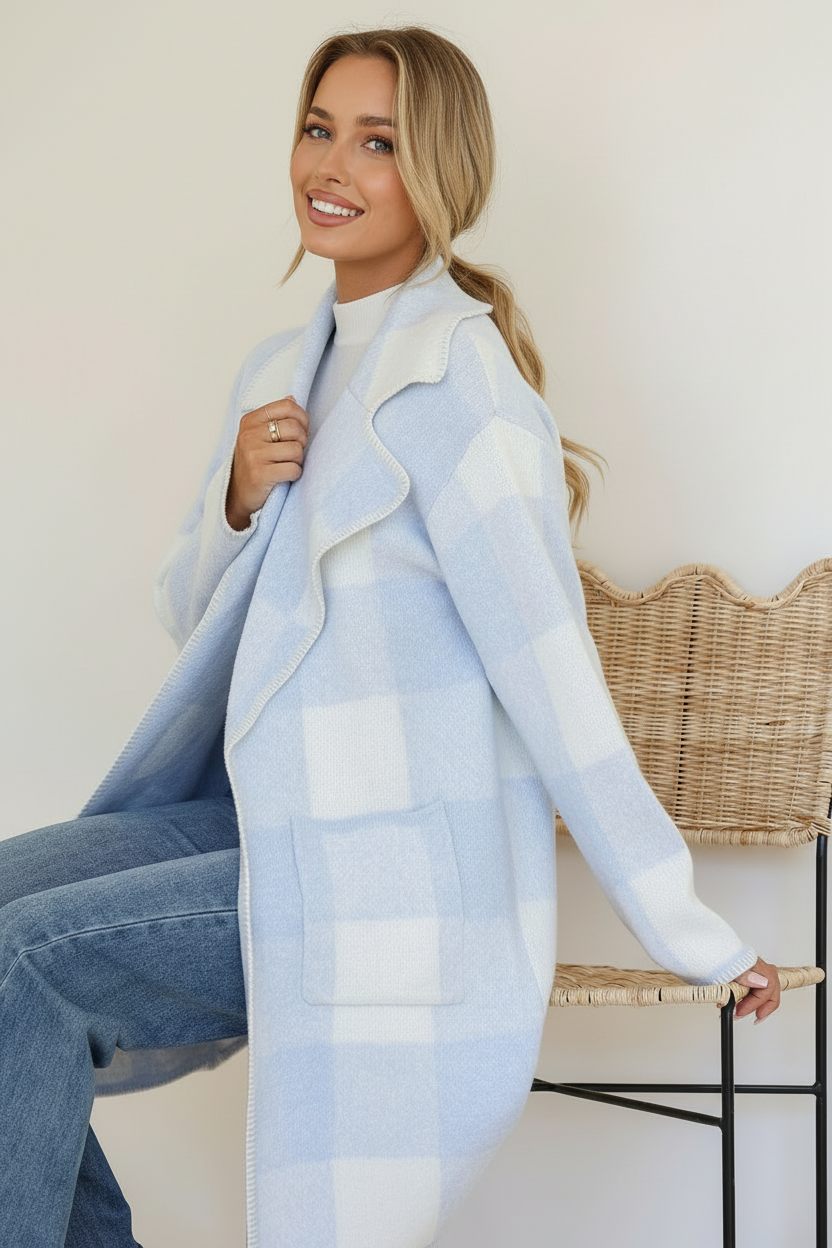 Doris Blanket Stitch Cardigan - Blue