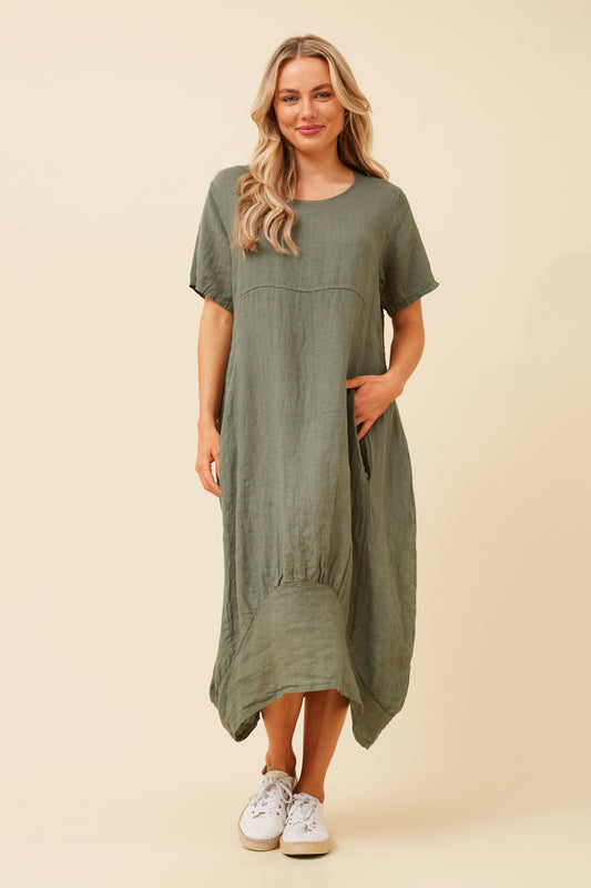 Genova Linen Midi Dress Khaki