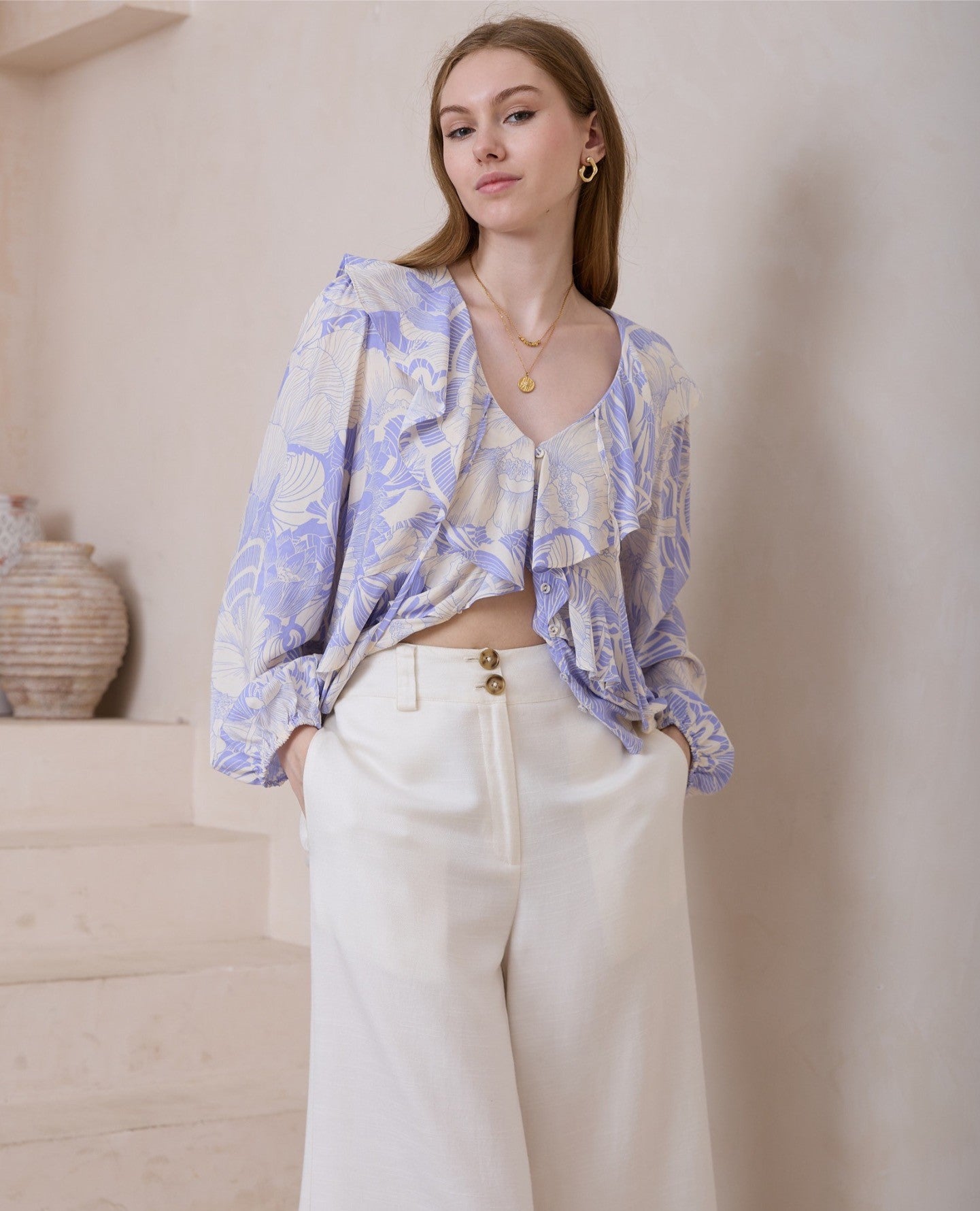 Emmaline Frill Top - Lavender Floral