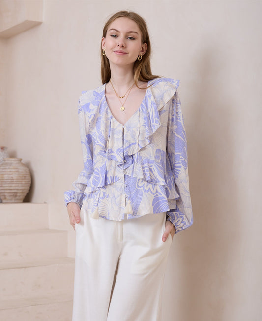 Emmaline Frill Top - Lavender Floral