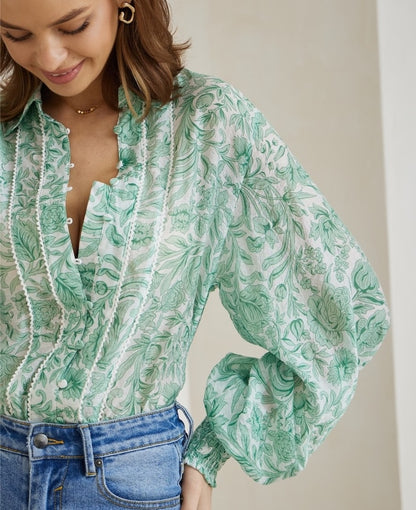 Eva Shirt - Green Floral