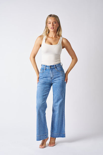Finn Wide Leg Jean - Mid Blue