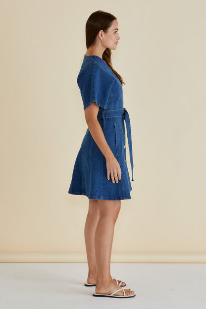 Fiori Denim Dress - Mid Wash Blue