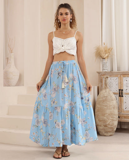 Freya Maxi Skirt - Blue Floral