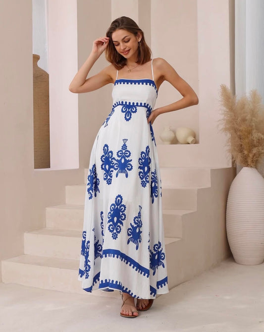 Katelyn Maxi Dress - White/Blue