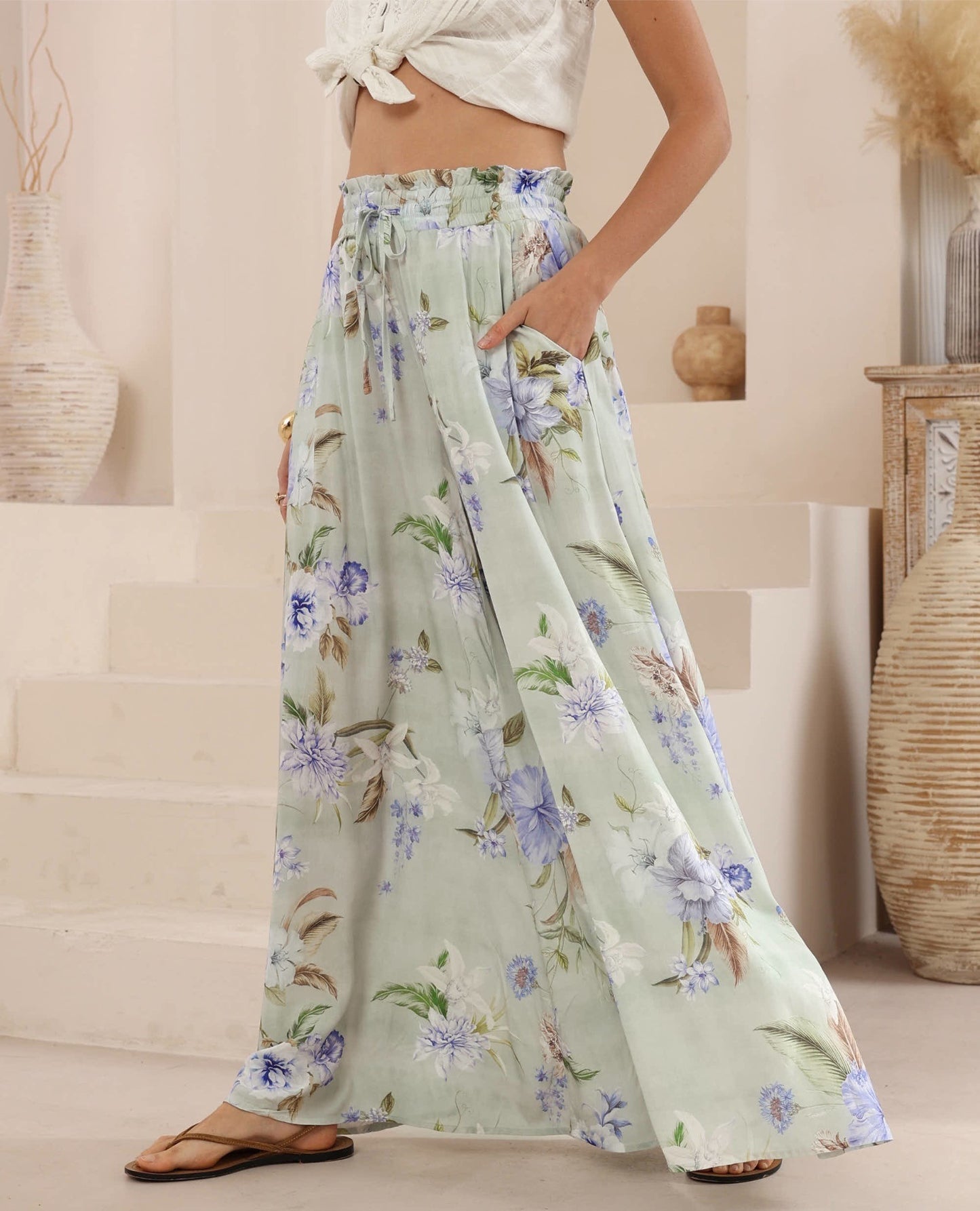 Gabrielle Culotte Pant - Mint Floral