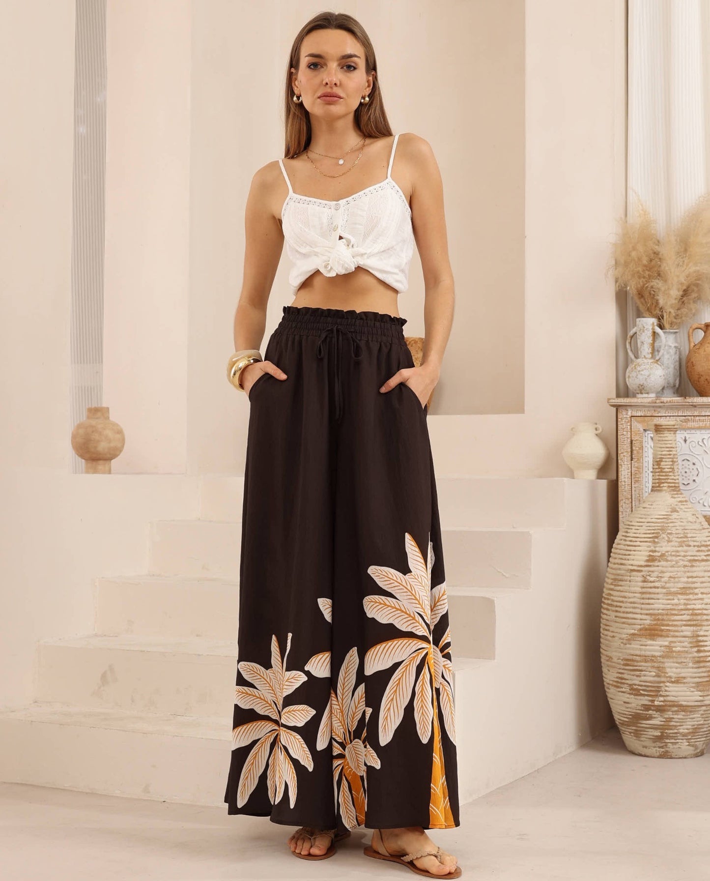 Gabrielle Culotte Pant - Palms Print