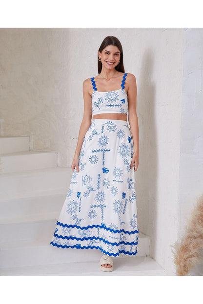 Gigi Crop Top - Sun Print Blue