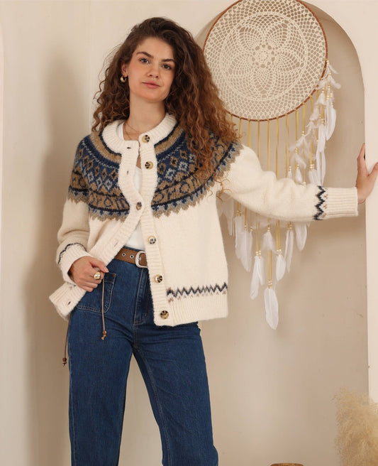 Goldie Cardigan - Cream/Blue