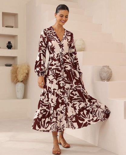 Heidi Maxi Dress - Burgundy Floral
