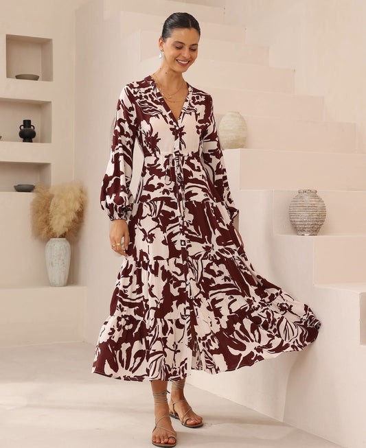 Heidi Maxi Dress - Burgundy Floral