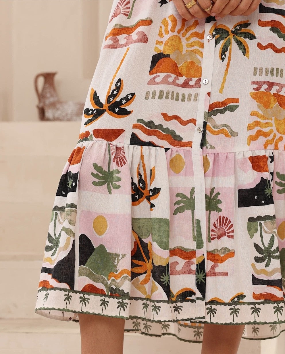 Hendrix Midi Dress - Tropical Print