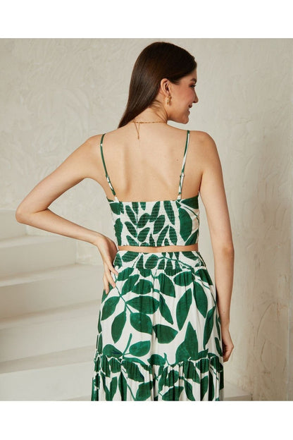 Hollie Crop Top - Green Leaf Print