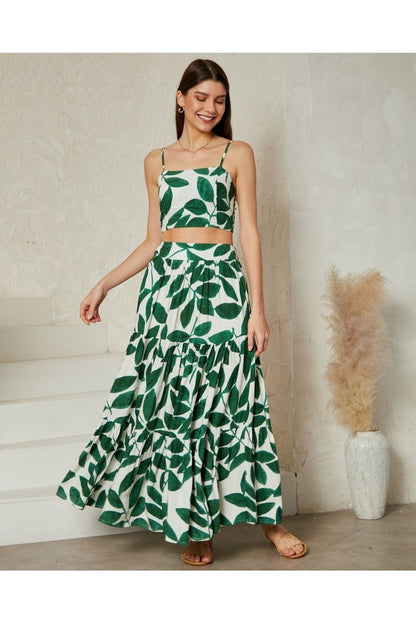 Hollie Crop Top - Green Leaf Print