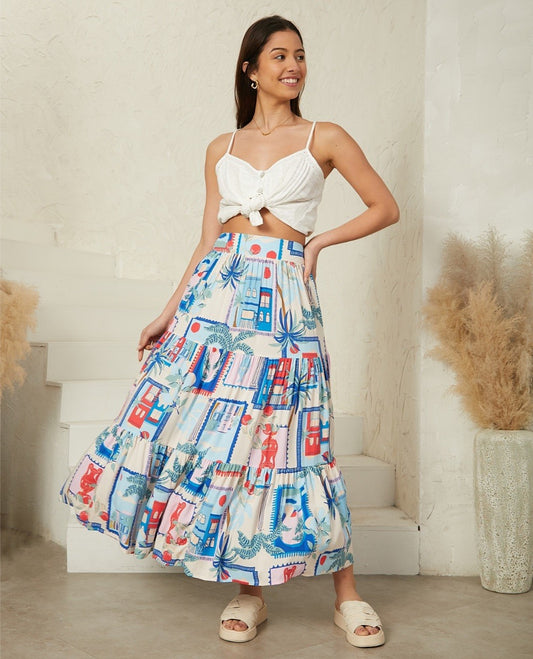 Hollie Maxi Skirt - Mykonos Print