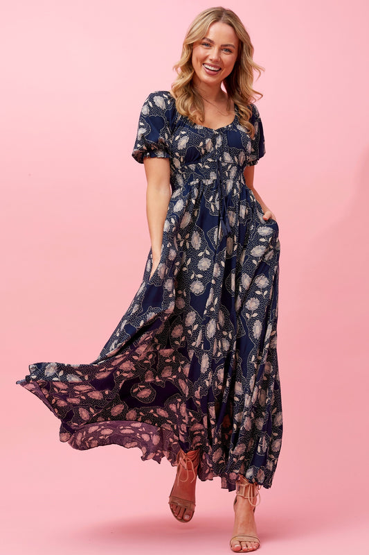 Sheila Maxi Dress - Navy/Beige