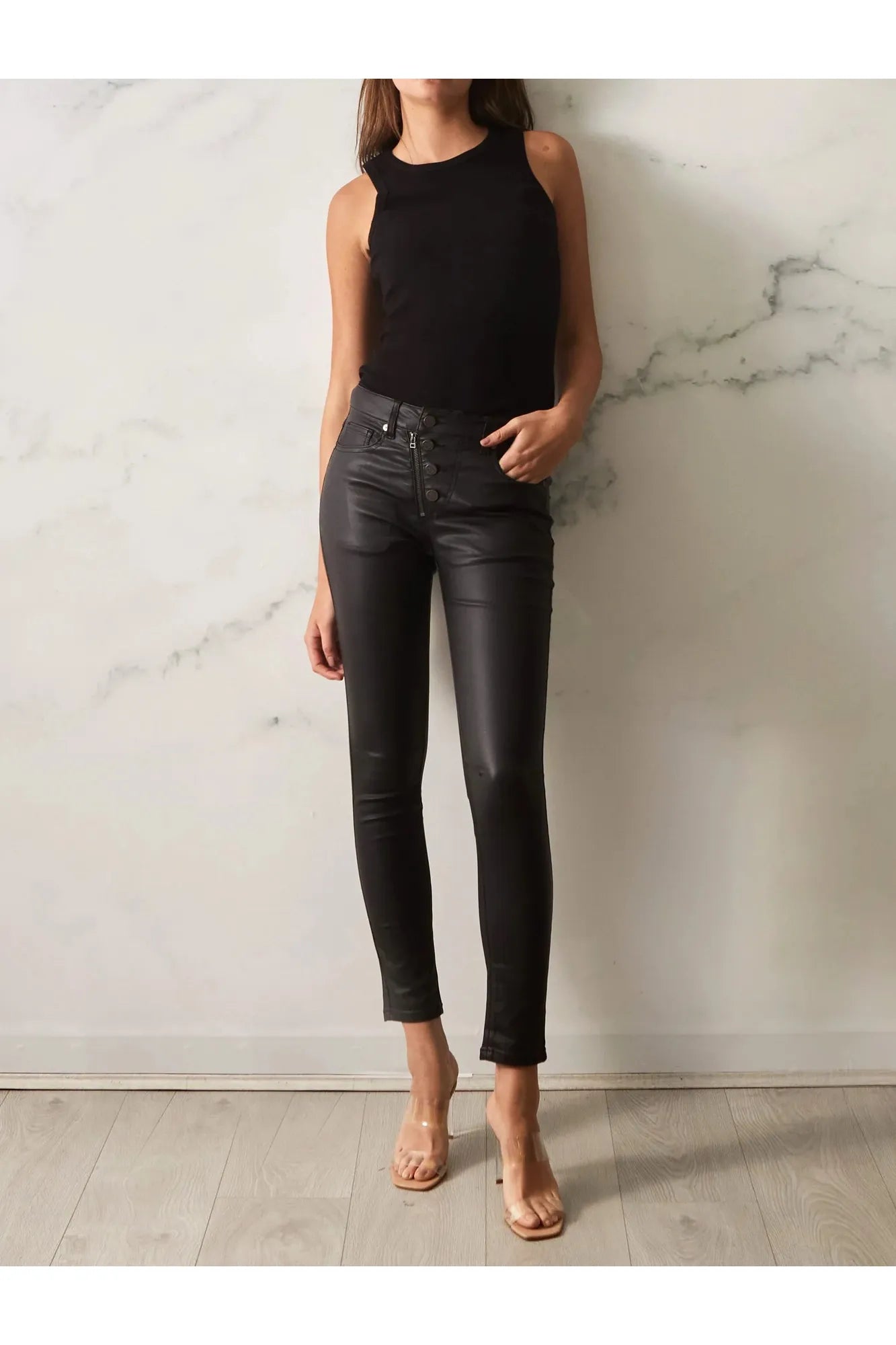 Wax look clearance trousers