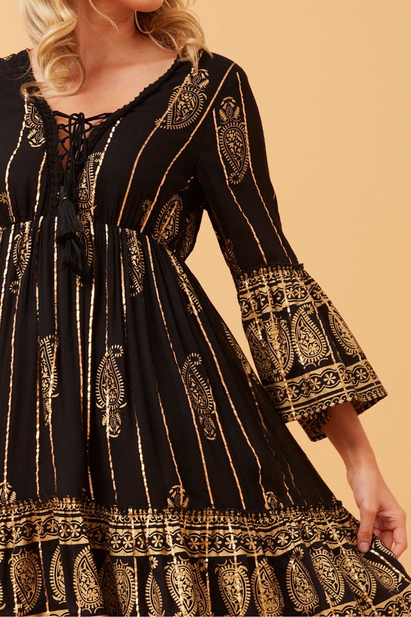 Indie Lurex Dress - Black Gold Print