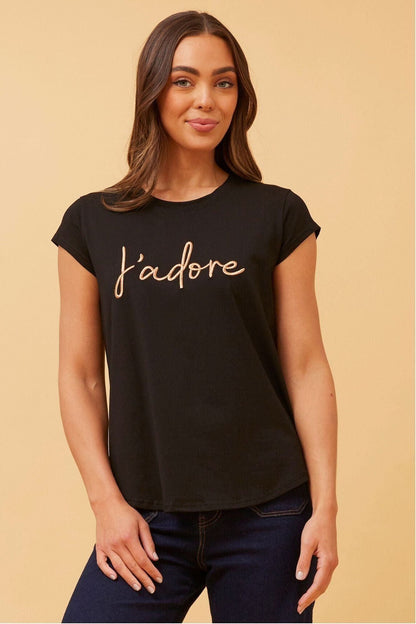 Jadore Cap Sleeve Tee - Black