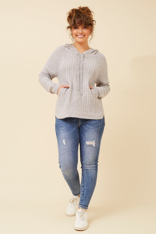 Jessica Hooded Knit Jumper - Light Grey
