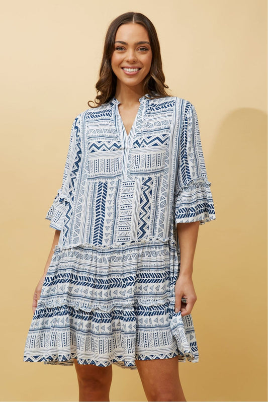 Khloe Dress - Blue Print