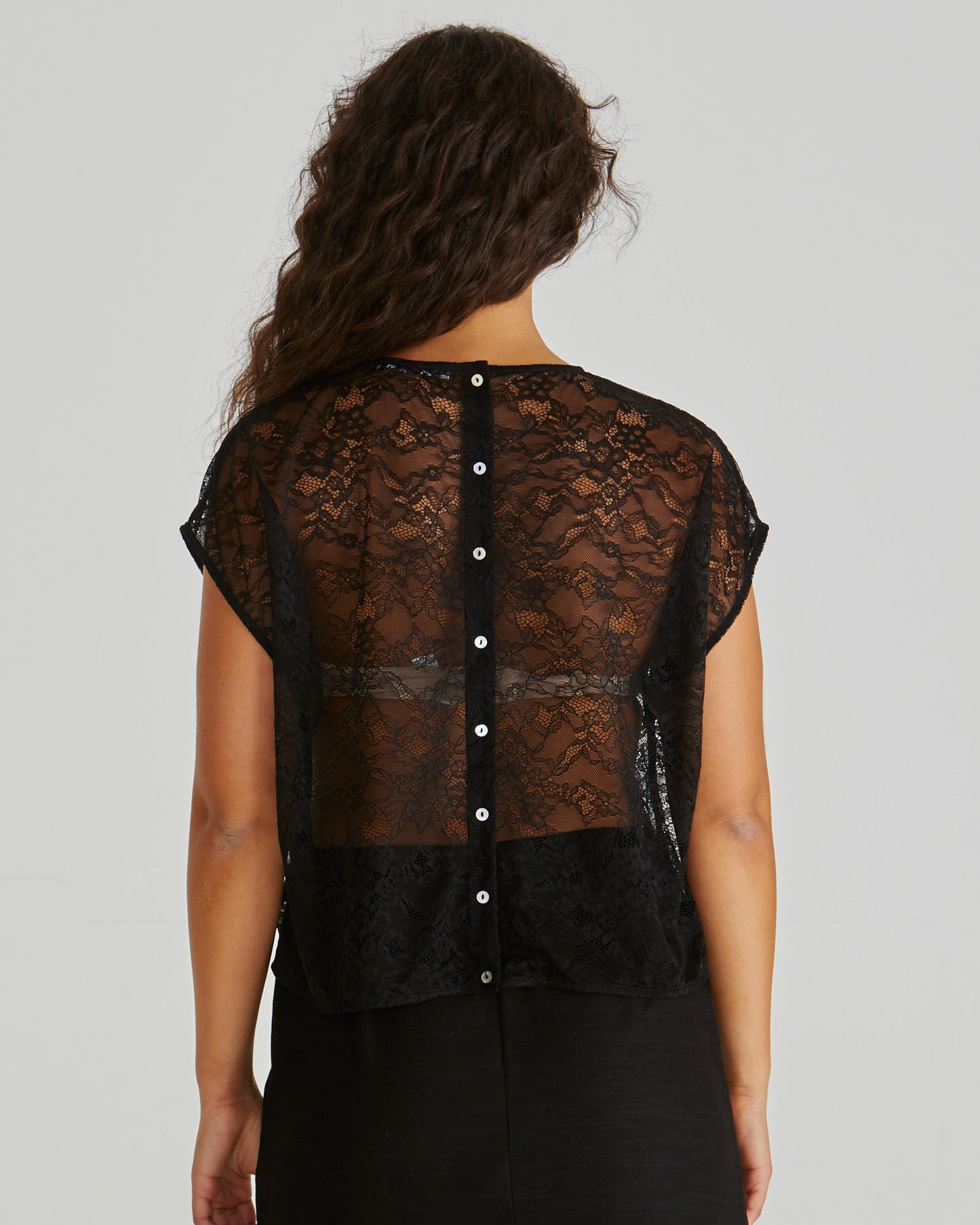 Liam Lace Button Back Tank -Black