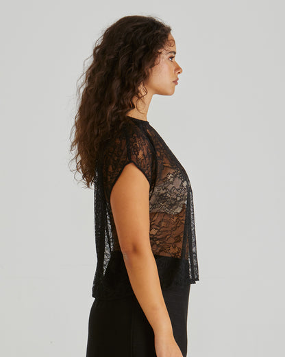 Liam Lace Button Back Tank -Black