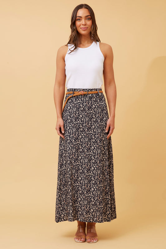 Lisa Maxi Skirt - Navy Floral