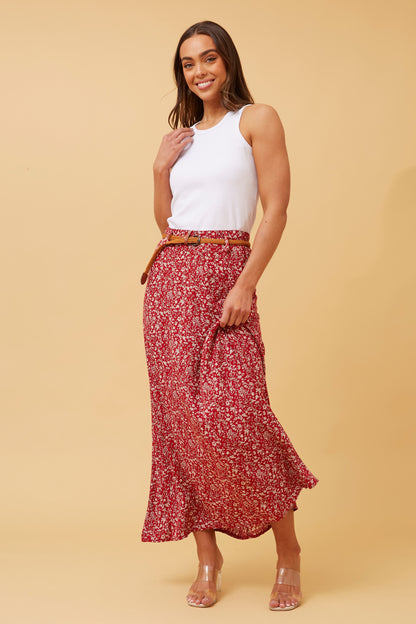 Lisa Maxi Skirt - Red Floral