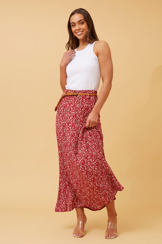 Lisa Maxi Skirt - Red Floral