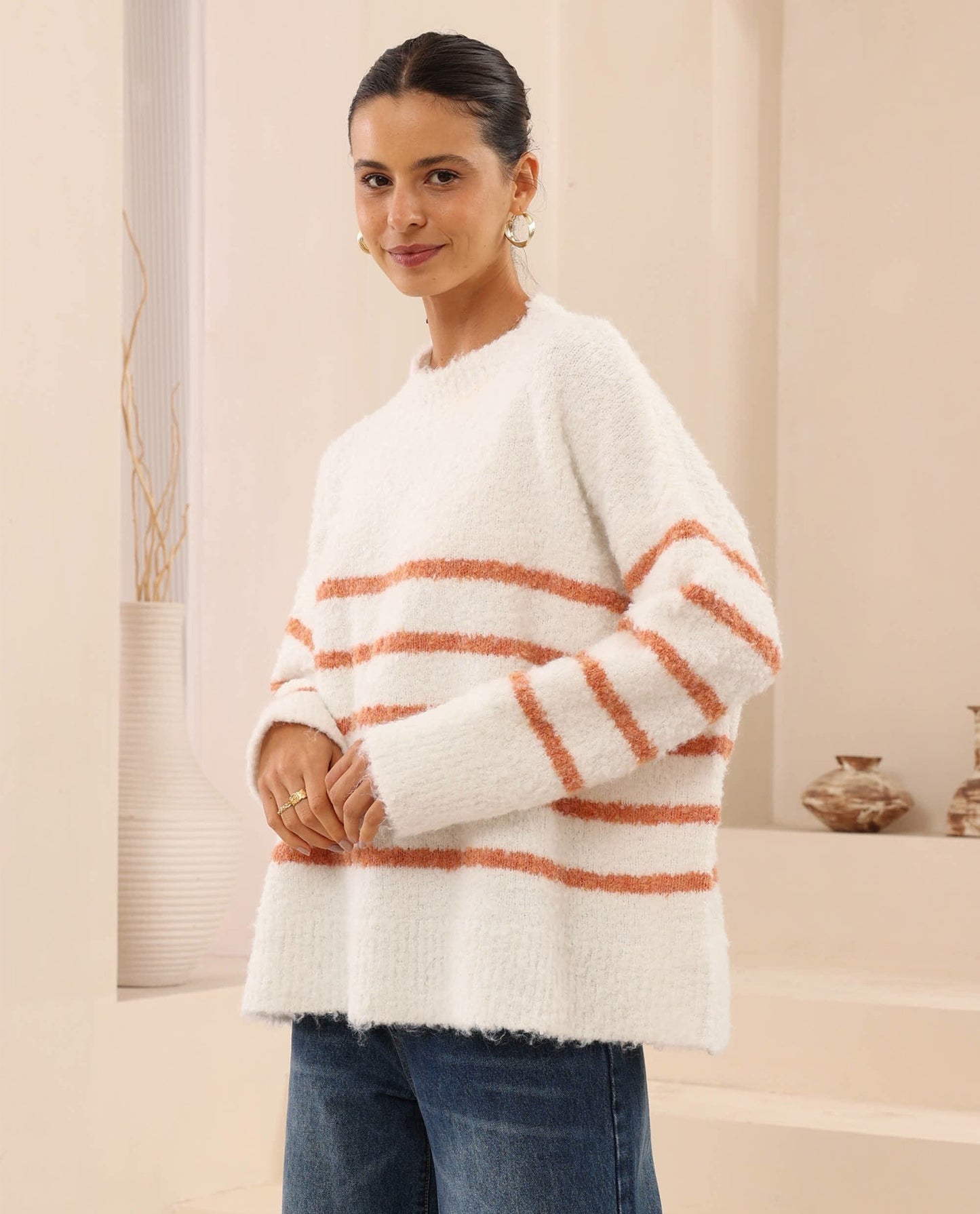 Luna Knit Jumper - Terracotta/White