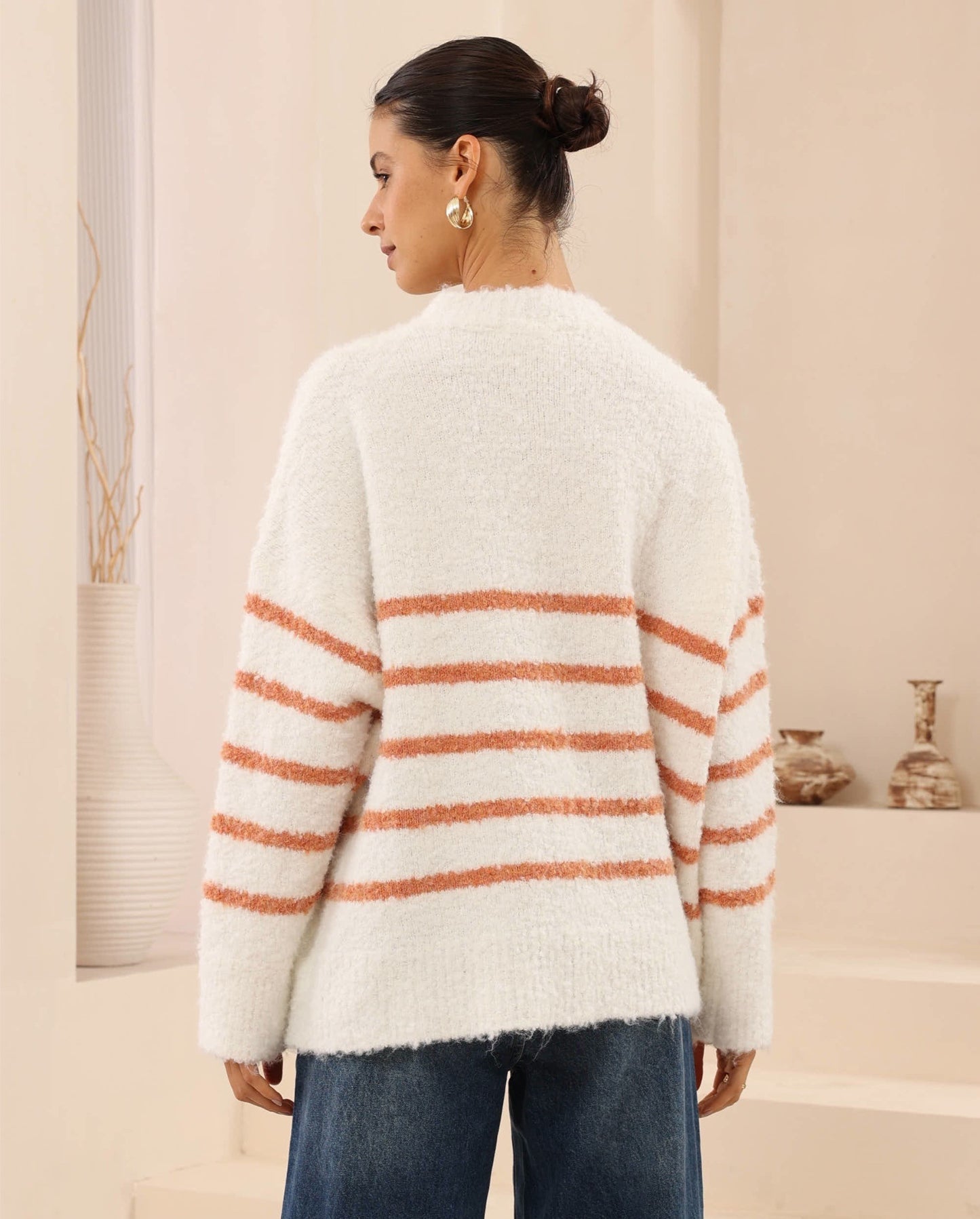 Luna Knit Jumper - Terracotta/White