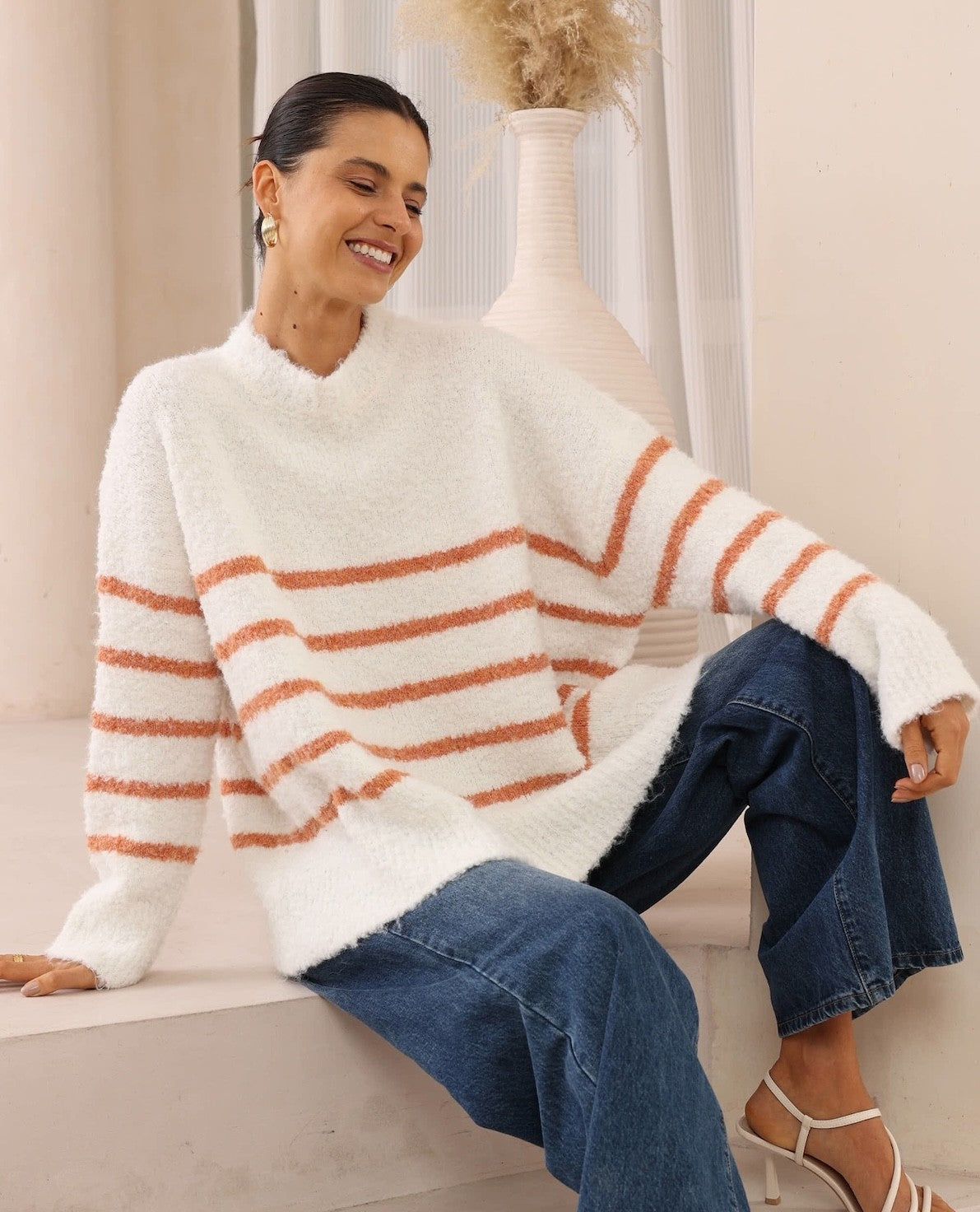 Luna Knit Jumper - Terracotta/White
