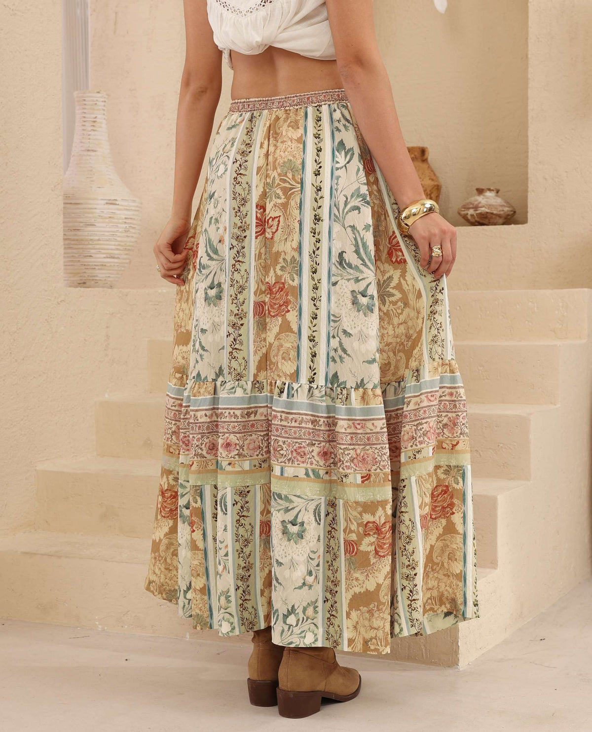 Luna Maxi Skirt - Beige Print