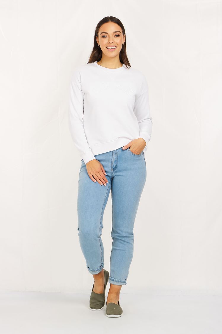 Luxe Embossed Logo Sweater - White