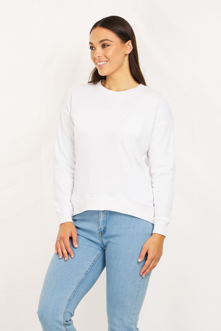 Luxe Embossed Logo Sweater - White