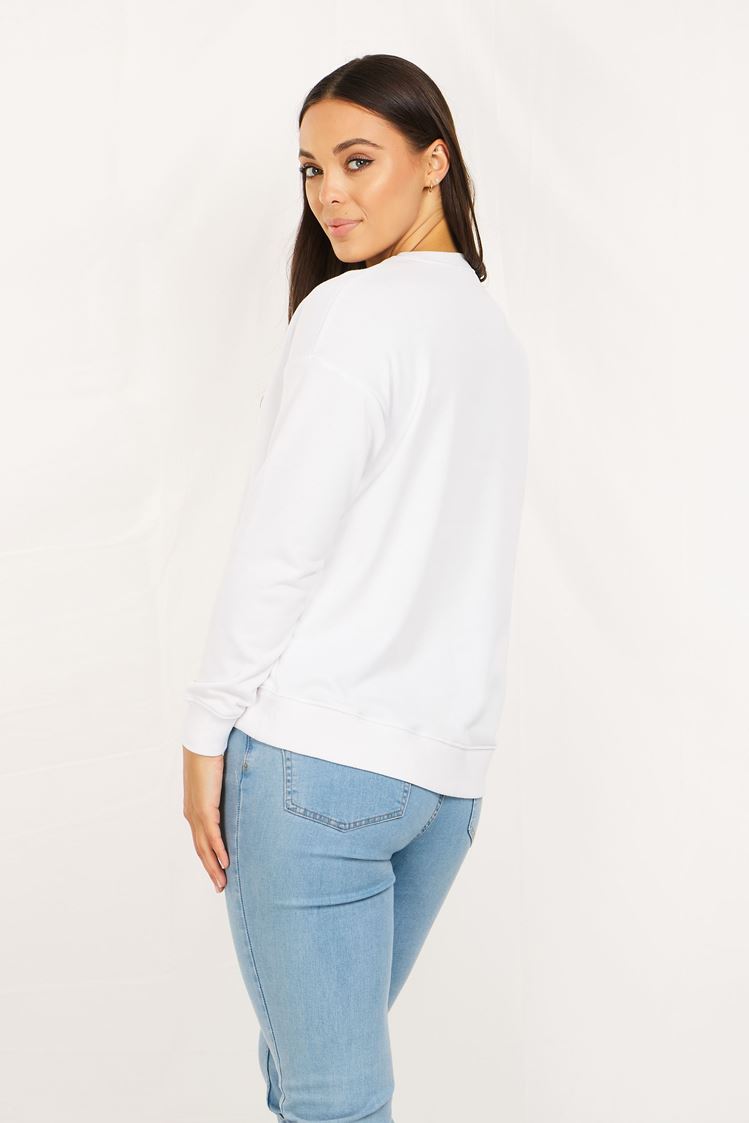 Luxe Embossed Logo Sweater - White