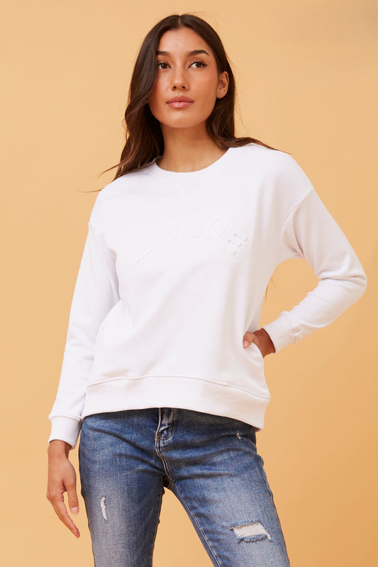 Luxe Embossed Logo Sweater - White