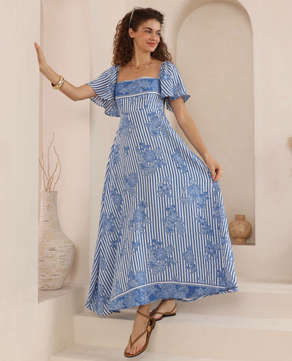 Lyla Maxi Dress - Floral Stripes Print