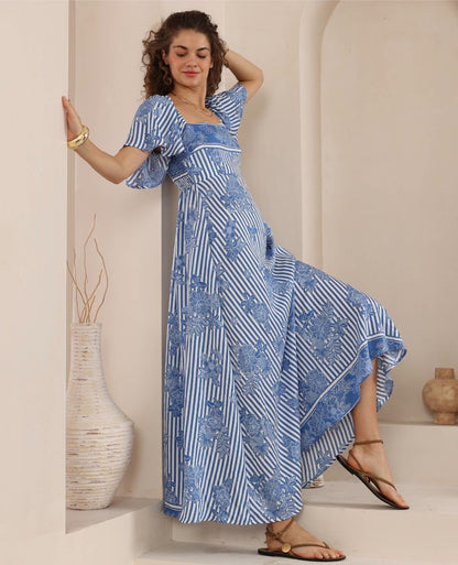 Lyla Maxi Dress - Floral Stripes Print