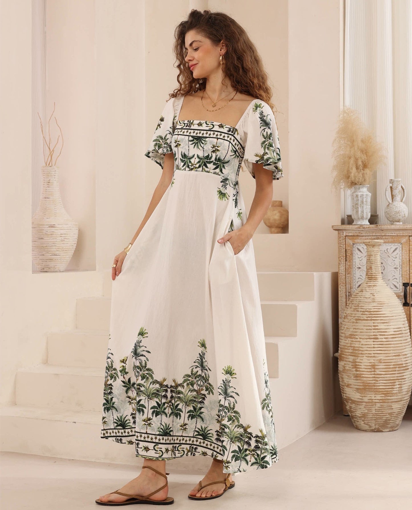 Lyla Maxi Dress - Palm Tree Print