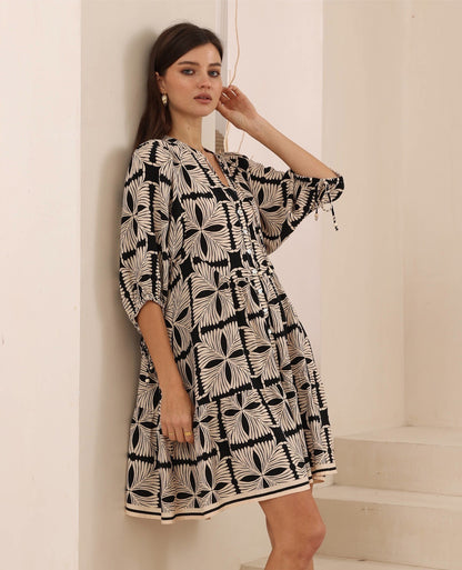 Marcia Babydoll Dress - Black/Beige