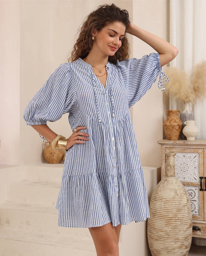 Marcia Babydoll Dress - Blue Stripe