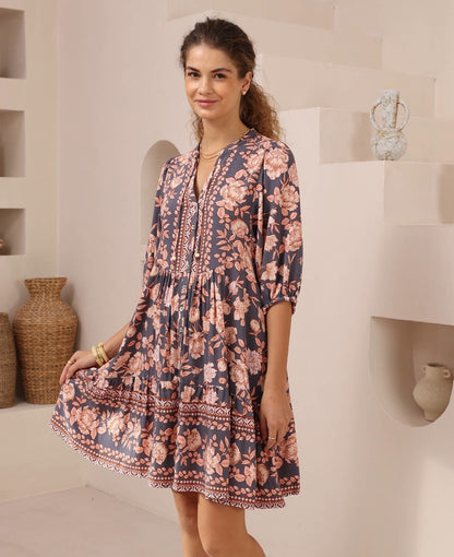 Marcia Babydoll Dress- Navy Floral
