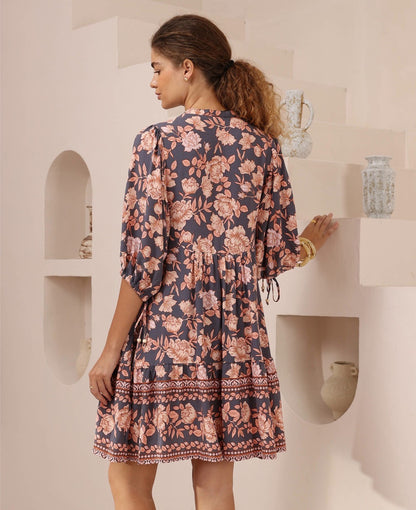 Marcia Babydoll Dress- Navy Floral