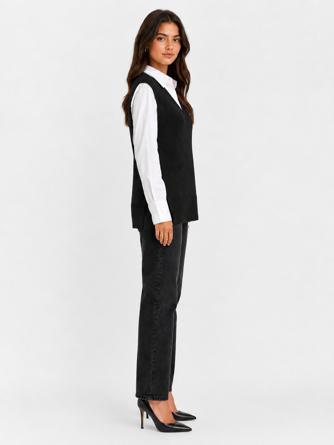 Maria Boucle Knit Vest - Black